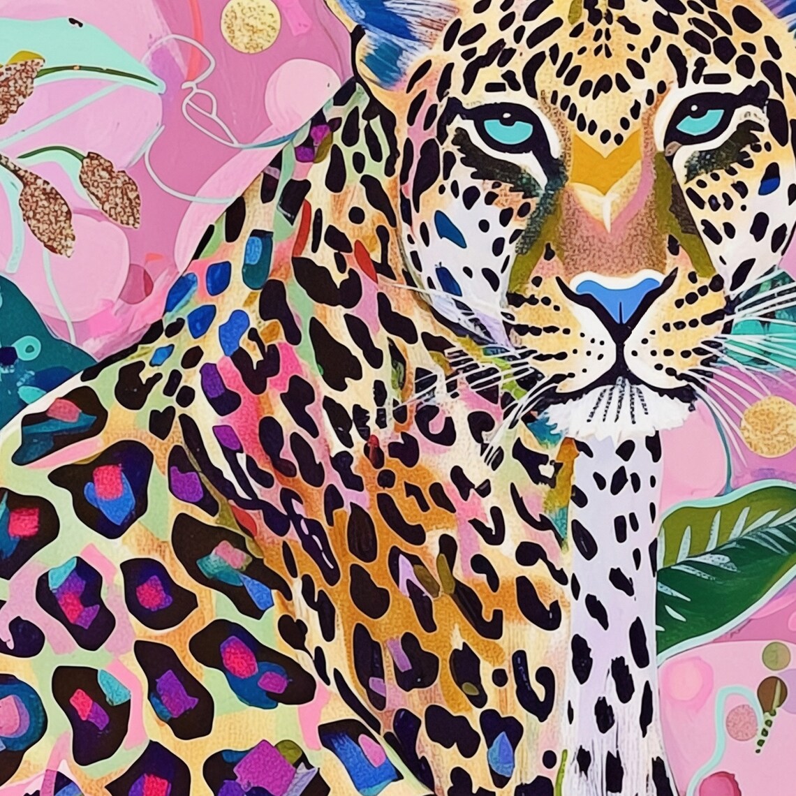 Dopamine Leopard Animal Print, Preppy Maximalist Art Print
