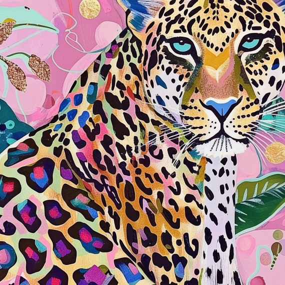 Dopamine Leopard Animal Print, Preppy Maximalist Art Print