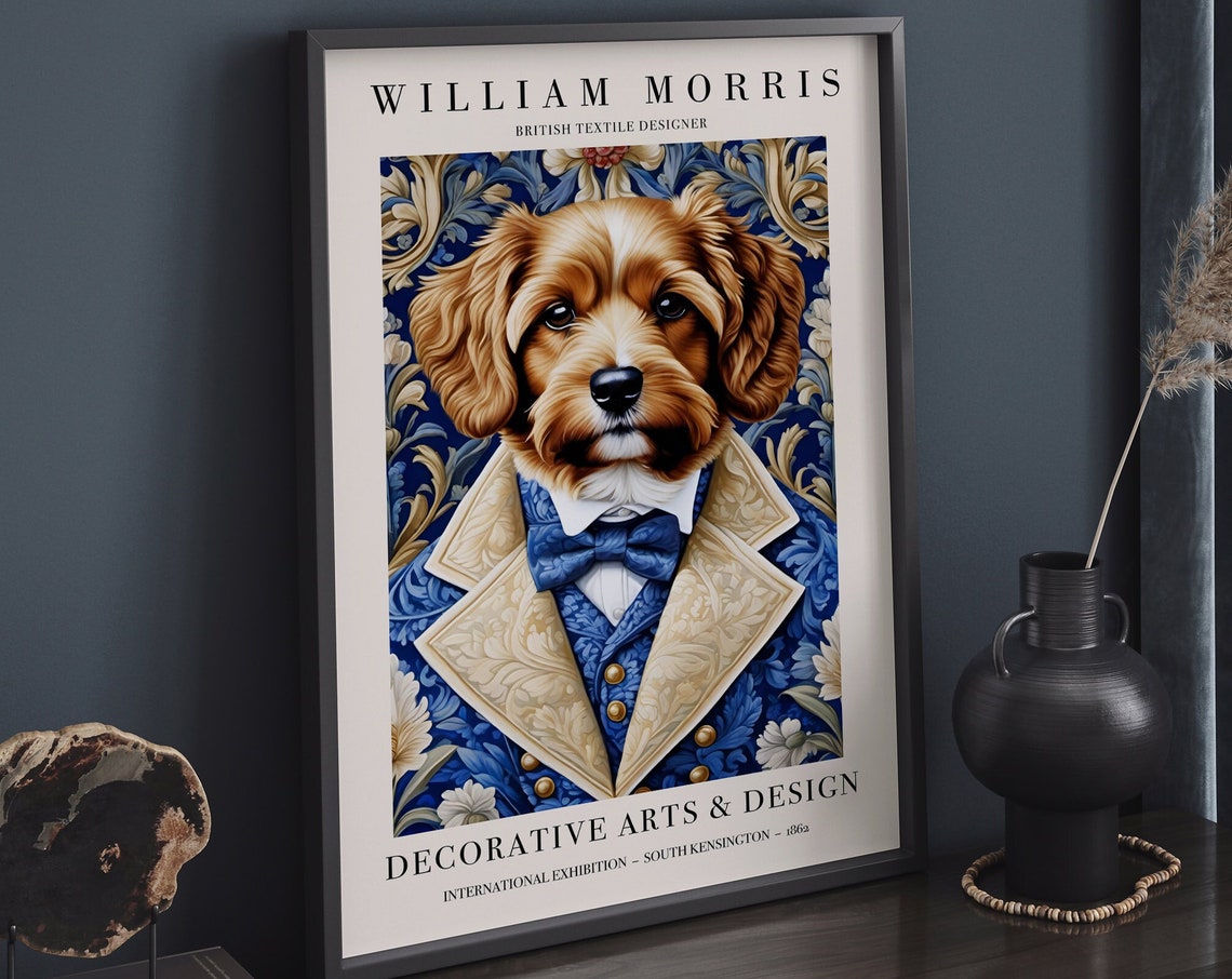 William Morris Dapper Bow Tie Dog Blue Floral Exhibition Poster - Image 5