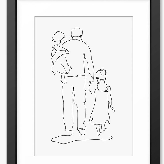 Father And Daughters Gift Print Fathers Day Print Fathers Day Gift Gift For Dad Family Print Line Art Lind Drawing Family Portrait