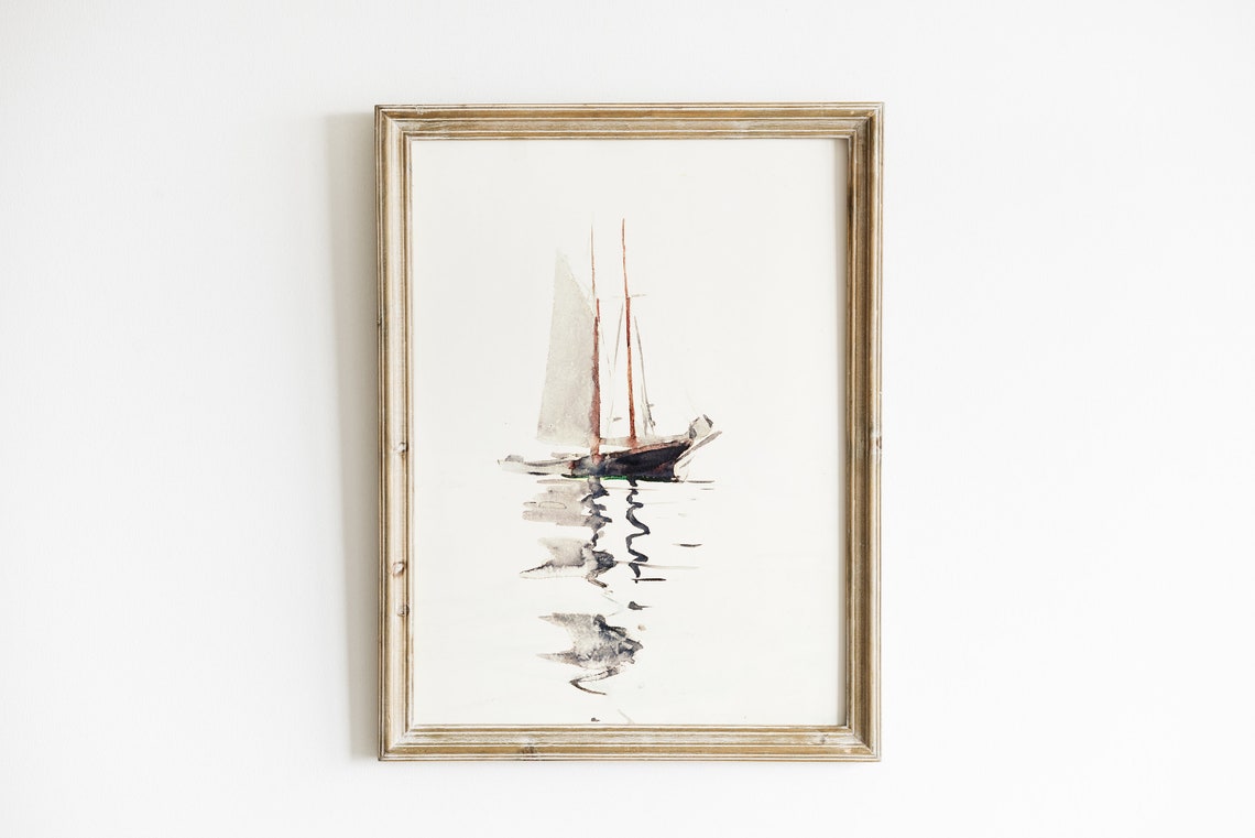 Vintage Sailboat Lake House Art Print, Nautical Decor