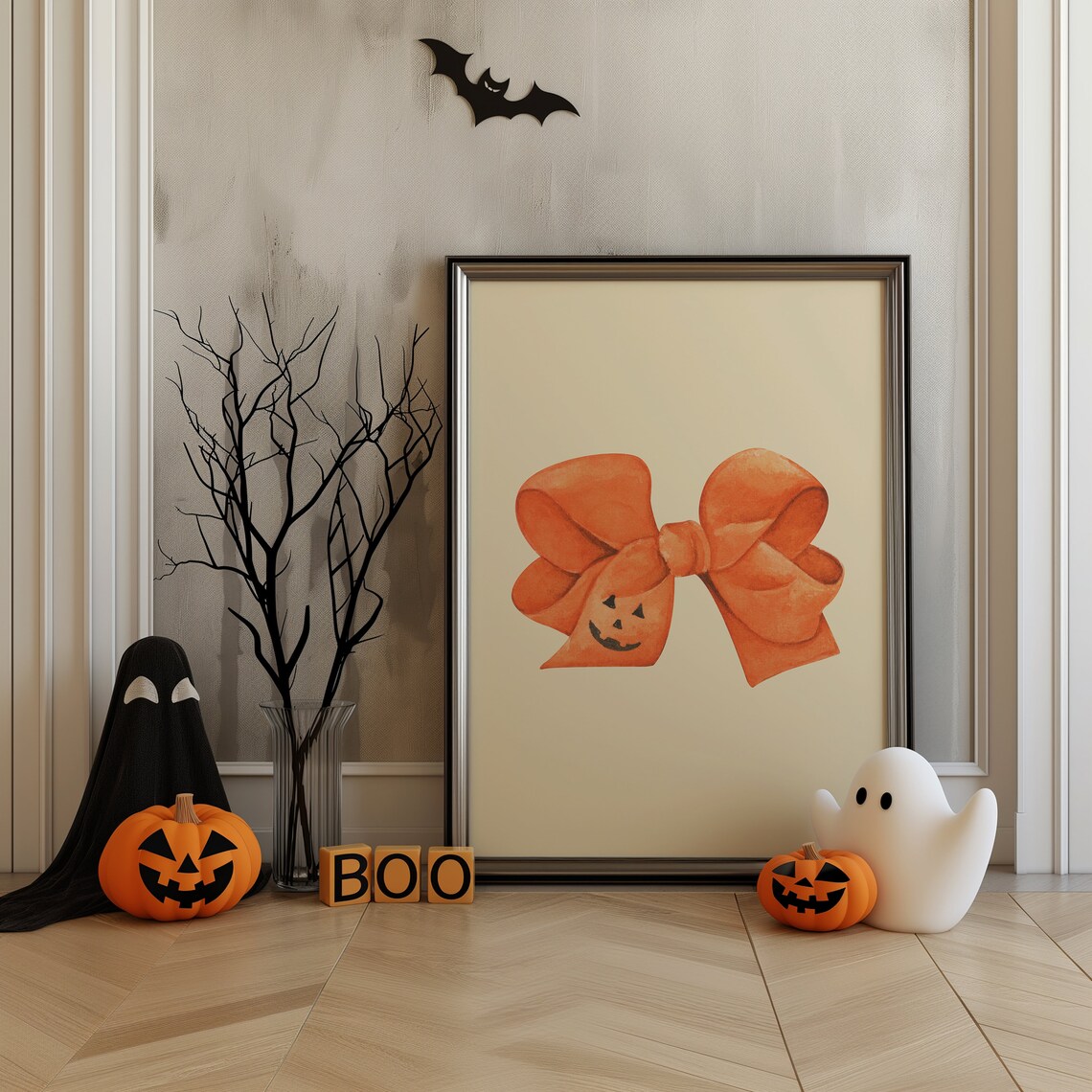 Cute Halloween Bow Art Print, Spooky Decor