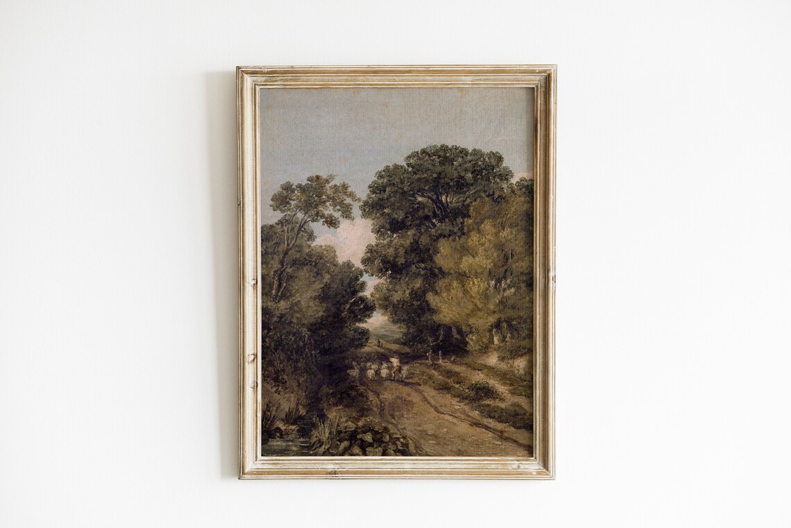 Antique Rustic Landscape Painting, Vintage Art Print