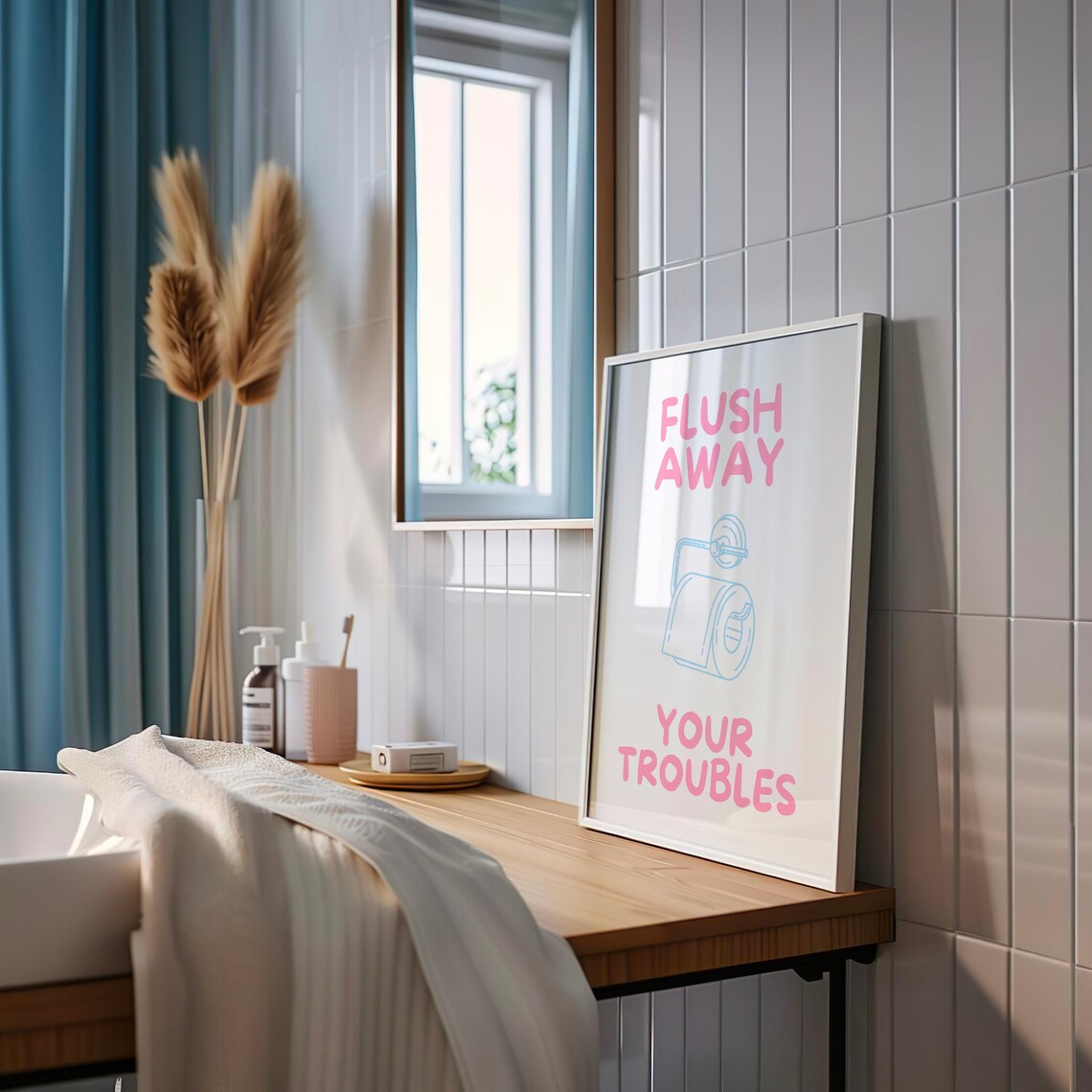 Flush Away Your Troubles, Minimalist Bathroom Sign - Image 2