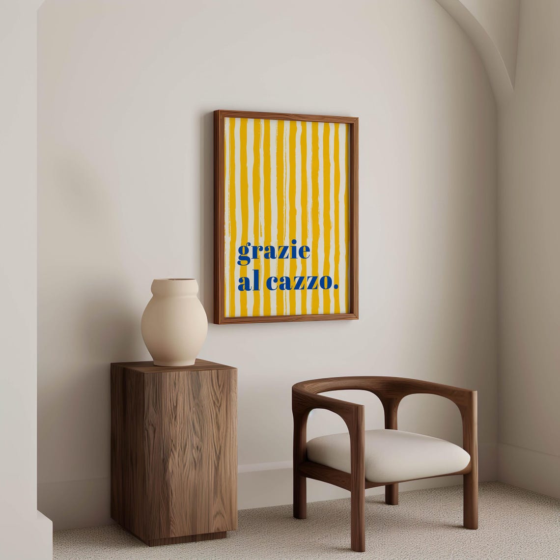 Grazie Al Cazzo Funny Italian Wall Art Minimalist Yellow Stripe Decor Instant Modern Humor Quote Poster - Image 2