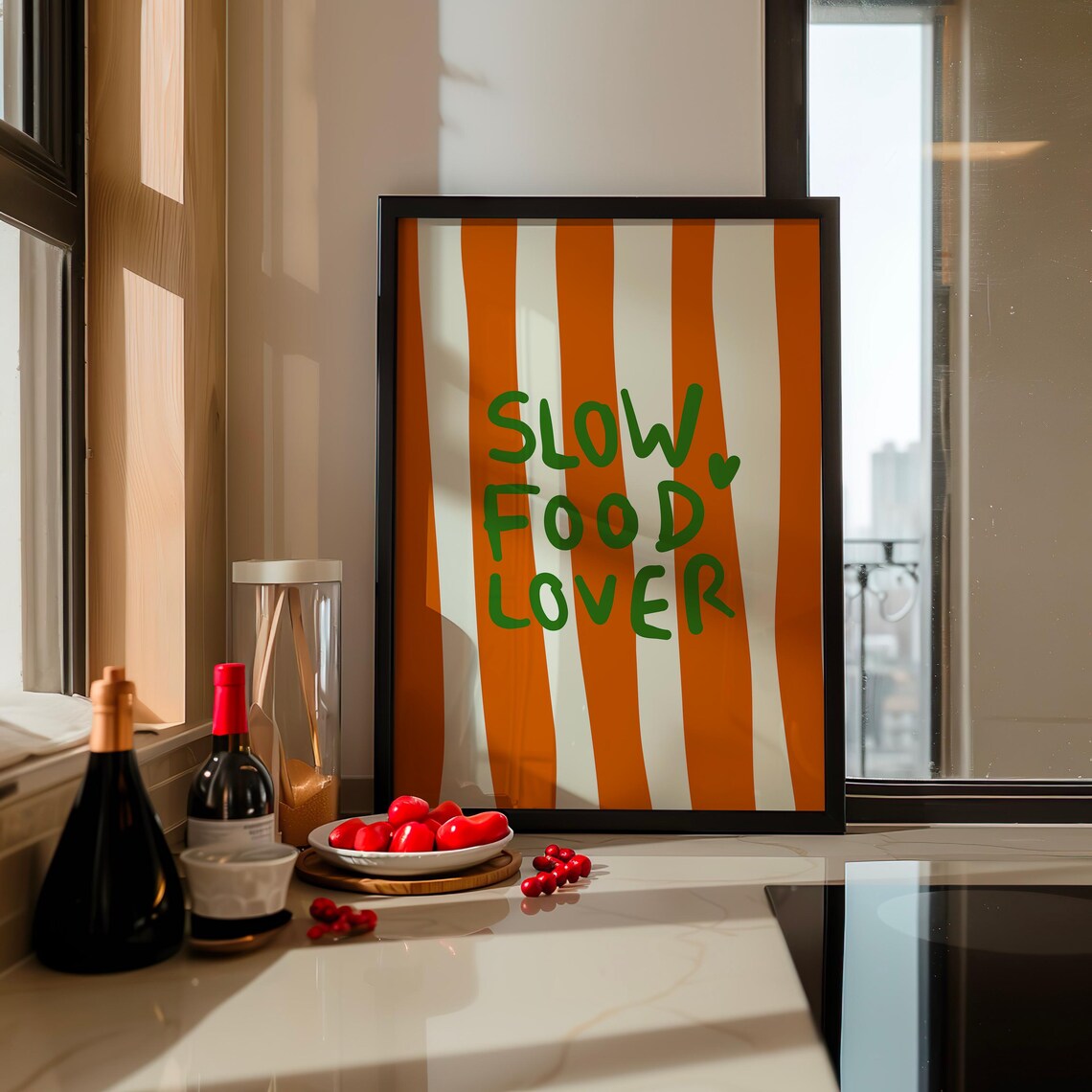 Slow Food Lover Art Print Modern Kitchen Wall Decor Eco Conscious Design Bold Striped Instant Kitchen Gift - Image 2