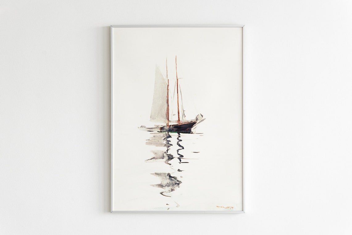Vintage Sailboat Lake House Art Print, Nautical Decor - Image 2