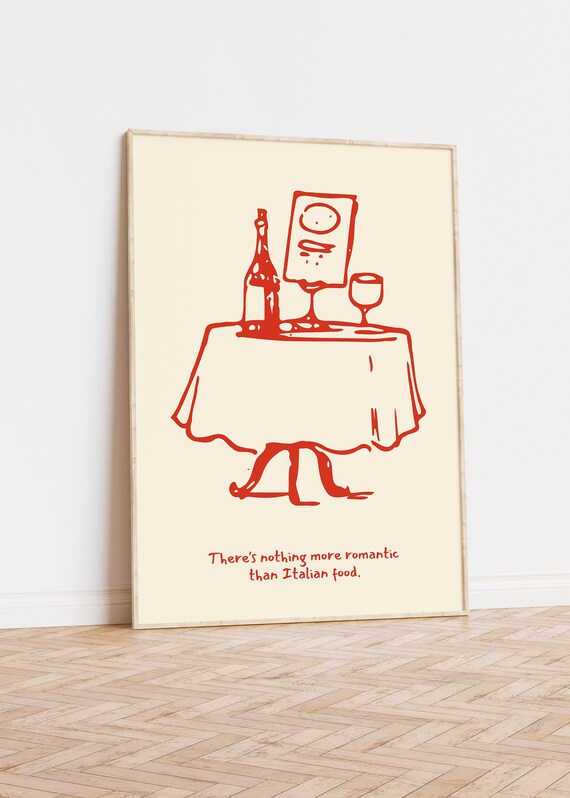 Nothing More Romantic Than Italian Food Red Line Sketch Poster