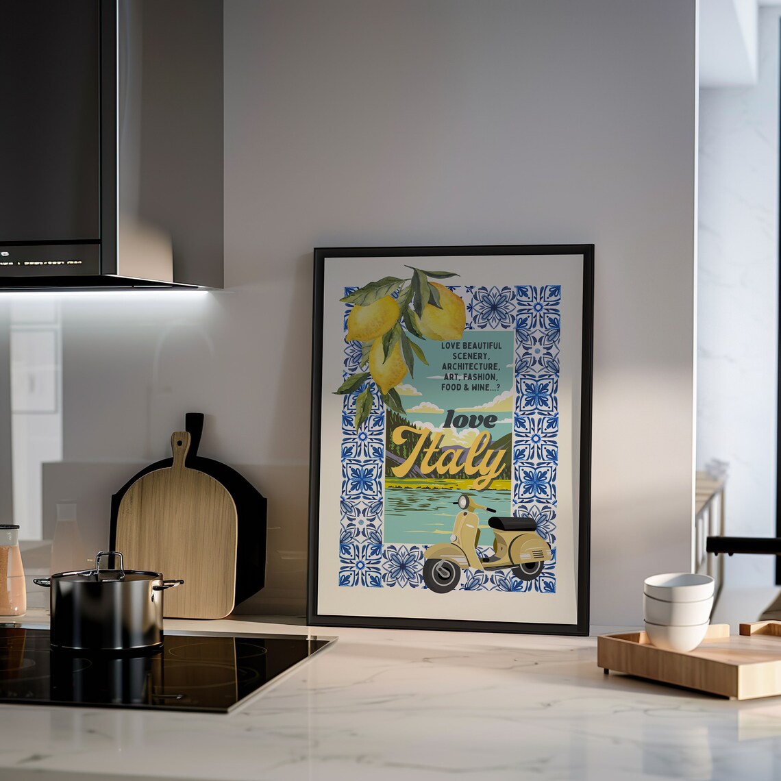Vintage Love Italy Lemons Mediterranean Tiles Vespa Travel Poster - Image 2