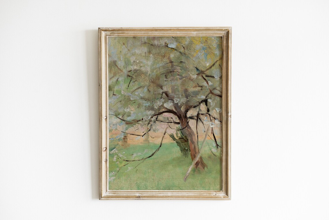 Vintage Tree Oil Painting, Impressionist Style