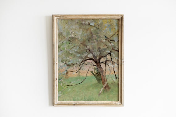 Vintage Tree Oil Painting, Impressionist Style