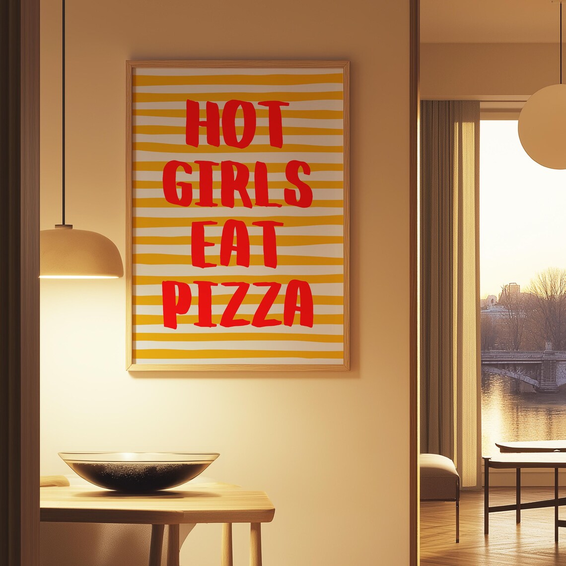 Hot Girls Eat Pizza, Funny Feminist Art Poster - Image 2