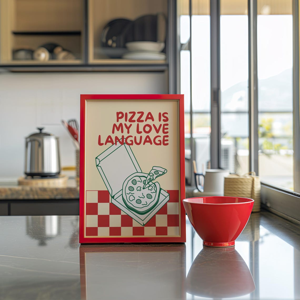 Pizza Is My Love Language Retro Pizza Box Illustration Poster - Image 2