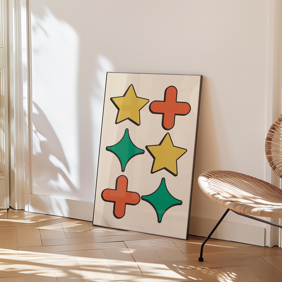 Retro Geometric Star And Plus Shapes Mid Century Modern Poster - Image 2