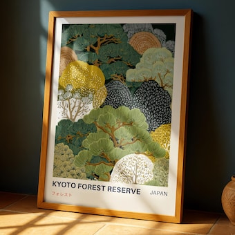 Kyoto Forest Reserve Vintage Art Print, Japanese Landscape