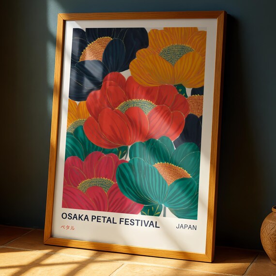 Osaka Petal Festival Vintage Art Print Japanese Floral Poster Bold Popart Inspired Japandi Wall Decor