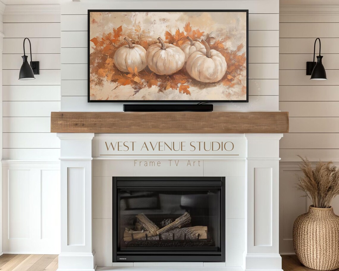 White Pumpkins With Fall Leaves Neutral Autumn Farmhouse Wall Art Poster - Image 5