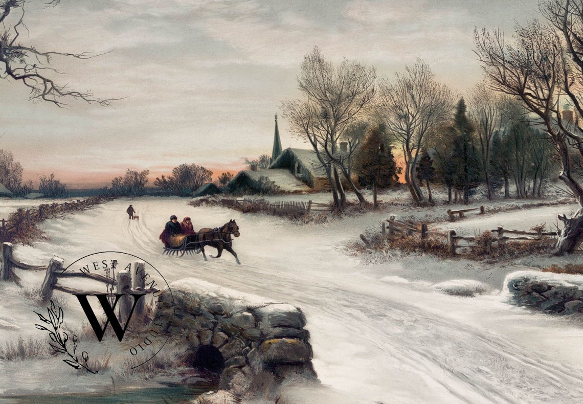 Frame Tv Art Winter Landscape Scene Vintage Winter Painting Horse Drawn Sleigh Ride Farmhouse Decor Instant Tv Art 130 - Image 3
