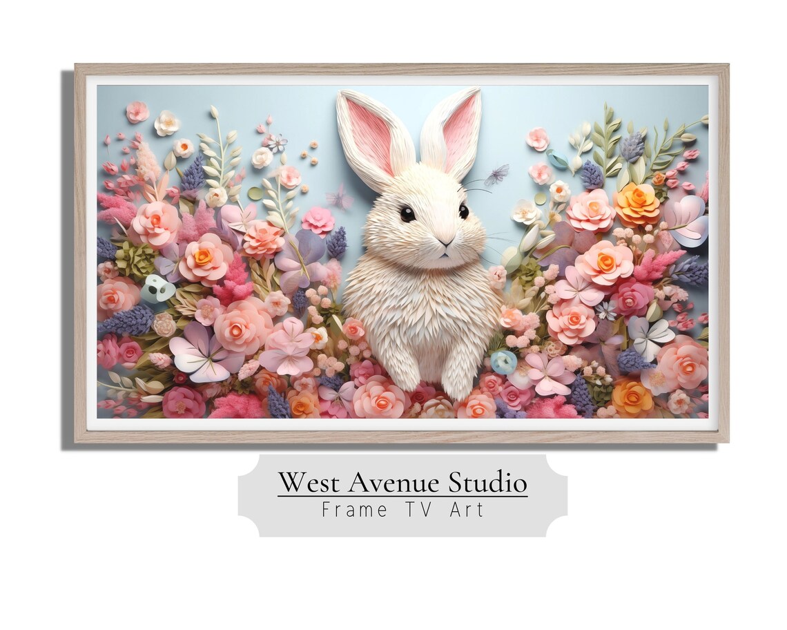 Easter Bunny 3D Embroidery Texture Art Print - Image 2