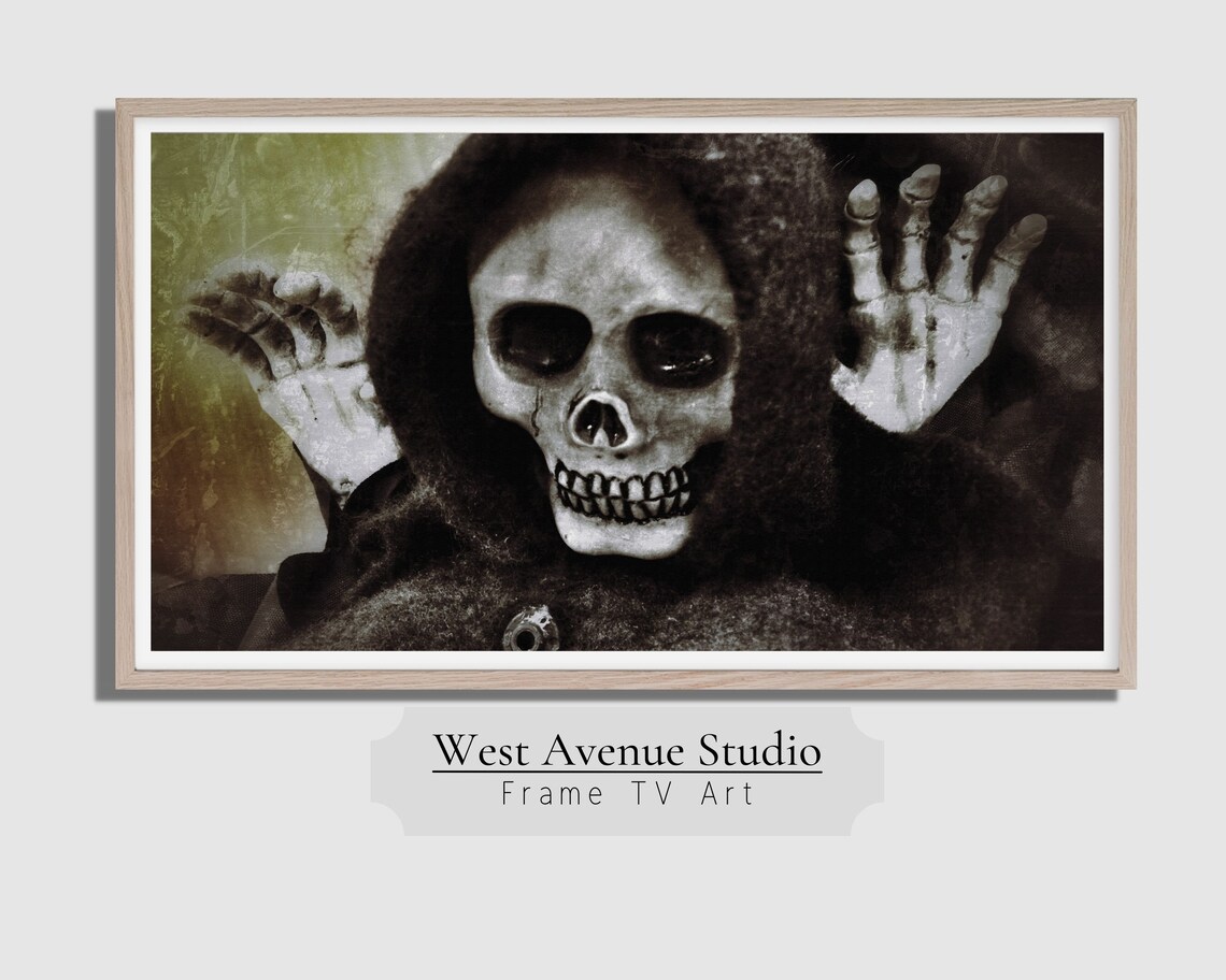 Creepy Grim Reaper Skull Hands Pressed Against Glass Vintage Horror Art Poster - Image 4