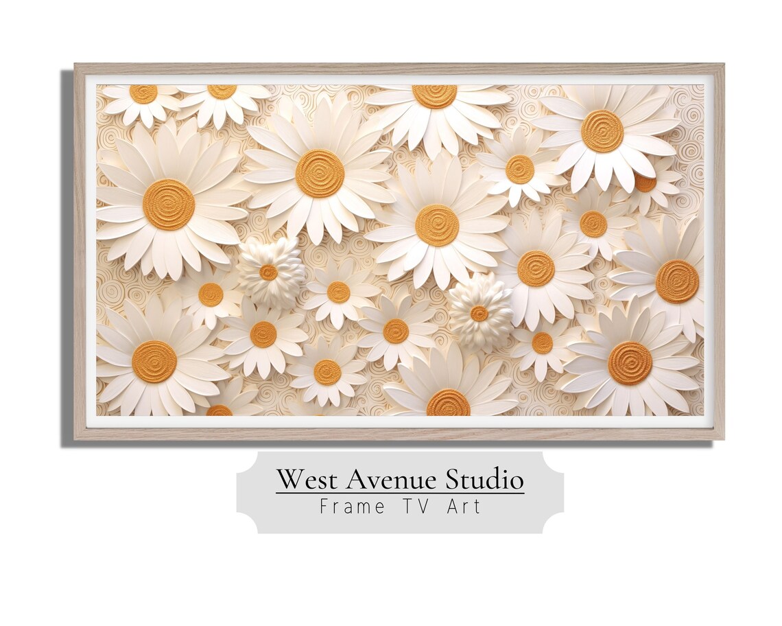 White Paper Cut Daisy Flowers Gold Centers Minimal Cream Botanical Poster - Image 2