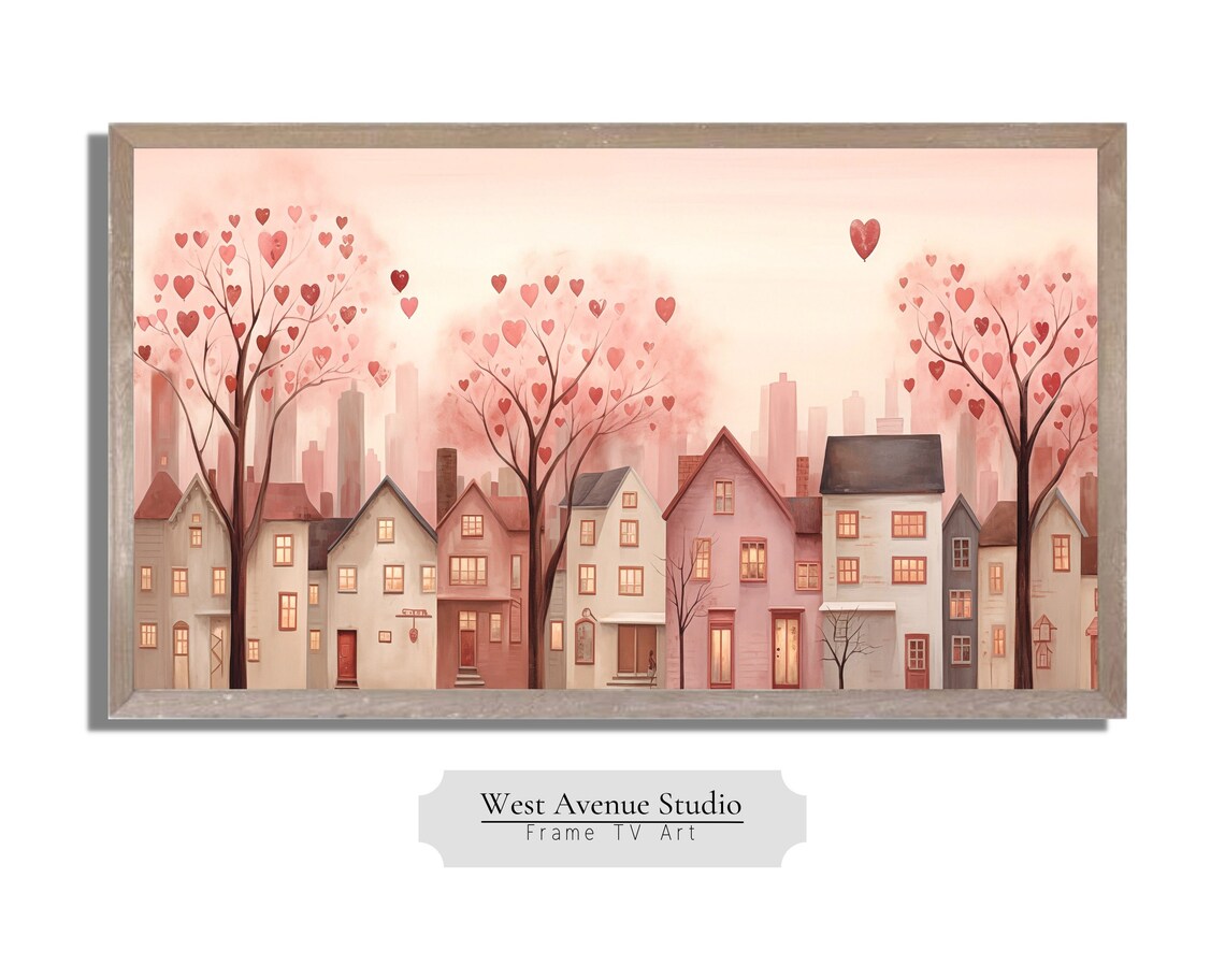 Valentine City Village Heart, Pink Neutral Art Print - Image 4