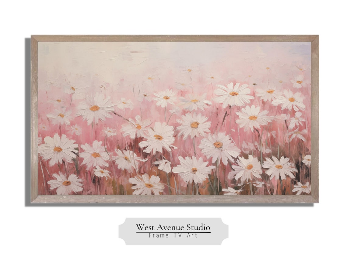Pink Daisy Field Textured Floral Spring Meadow Wall Art Poster - Image 4