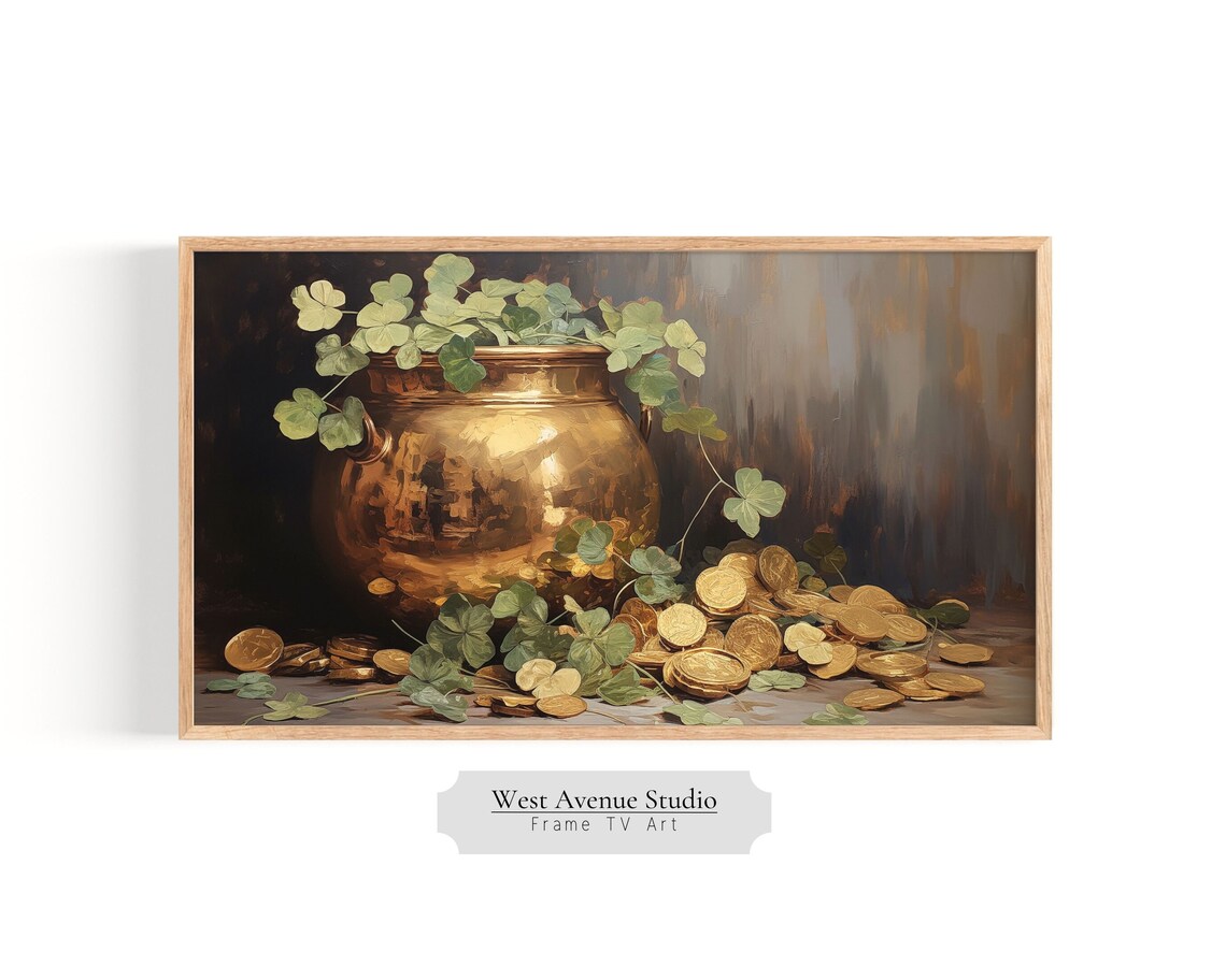 St Patricks Day Four Leaf Clover Pot Of Gold Art Print