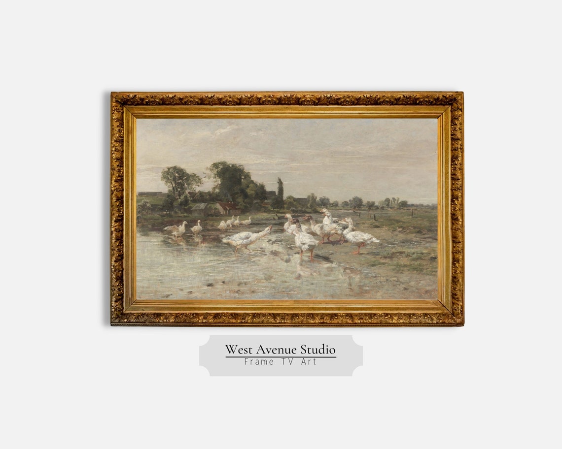Frame Tv Art Spring Geese On The Farm Vintage Landscape Oil Painting Summer Artwork Oil Painting Instant For Tv Art 315tv - Image 4