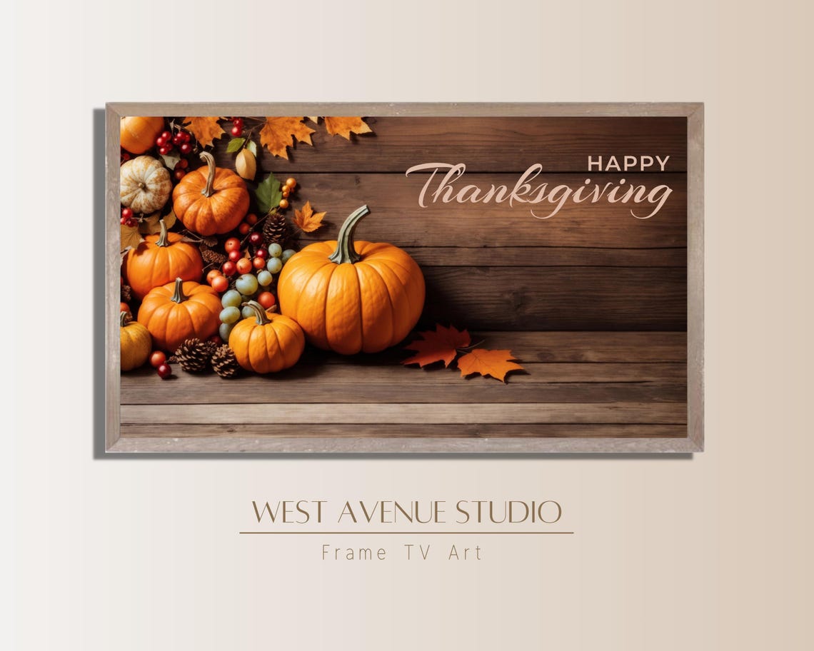 Happy Thanksgiving Rustic Wood Pumpkins Pinecones Fall Wall Art Poster - Image 5