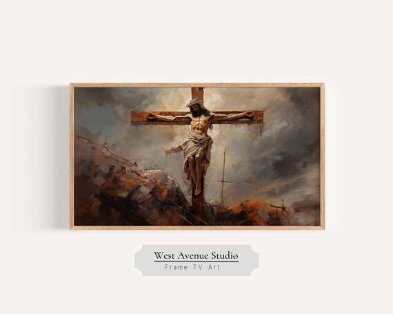 Jesus On The Cross Moody Sky Easter Christian Crucifixion Painting Poster