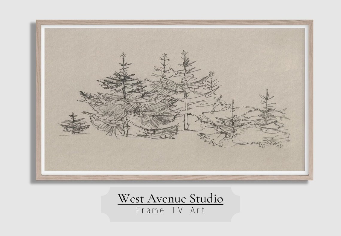 Minimalist Pine Tree Sketch Winter Forest Rustic Botanical Art Poster - Image 4