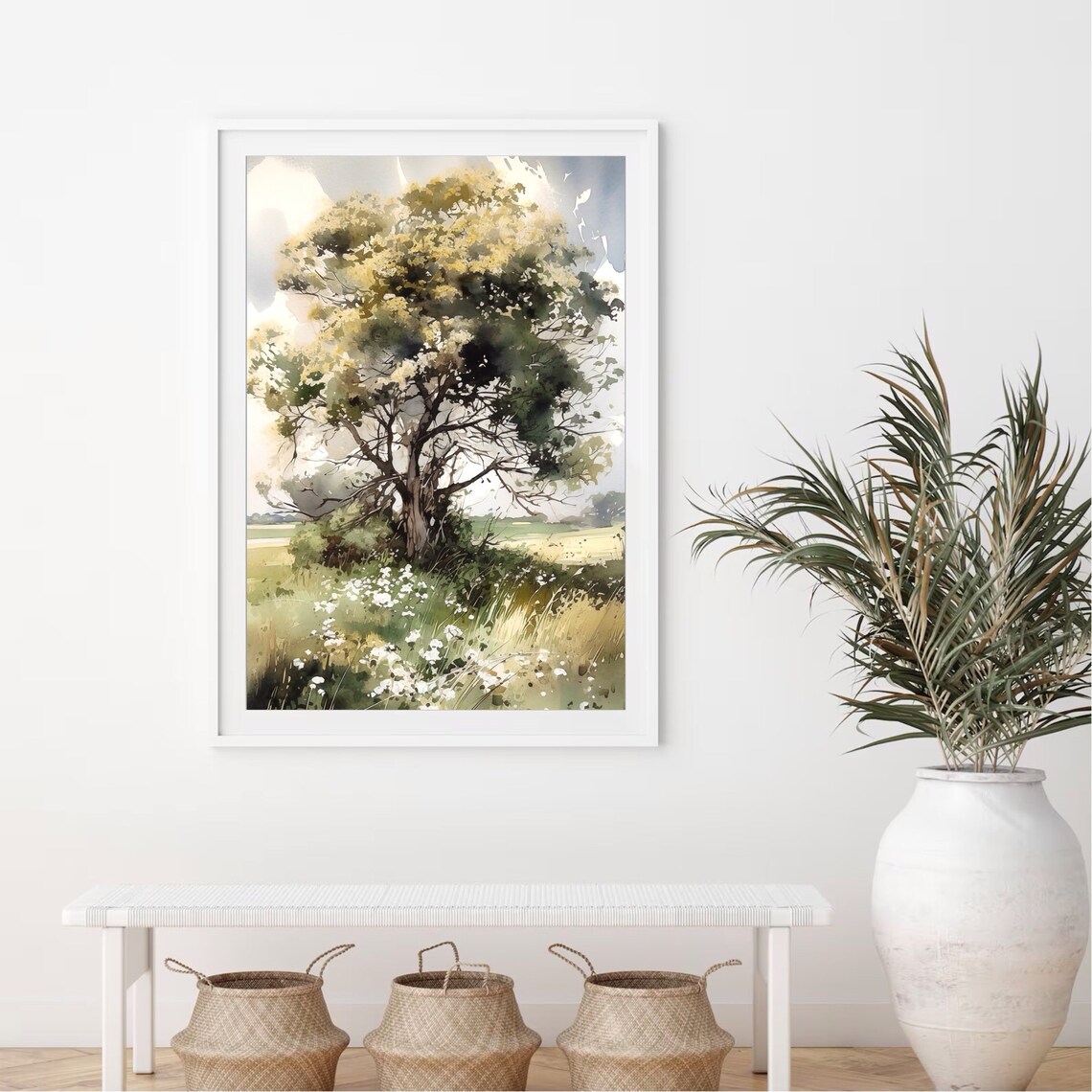 Tree Painting Summer Country Landscape Watercolor Art Print - Image 2