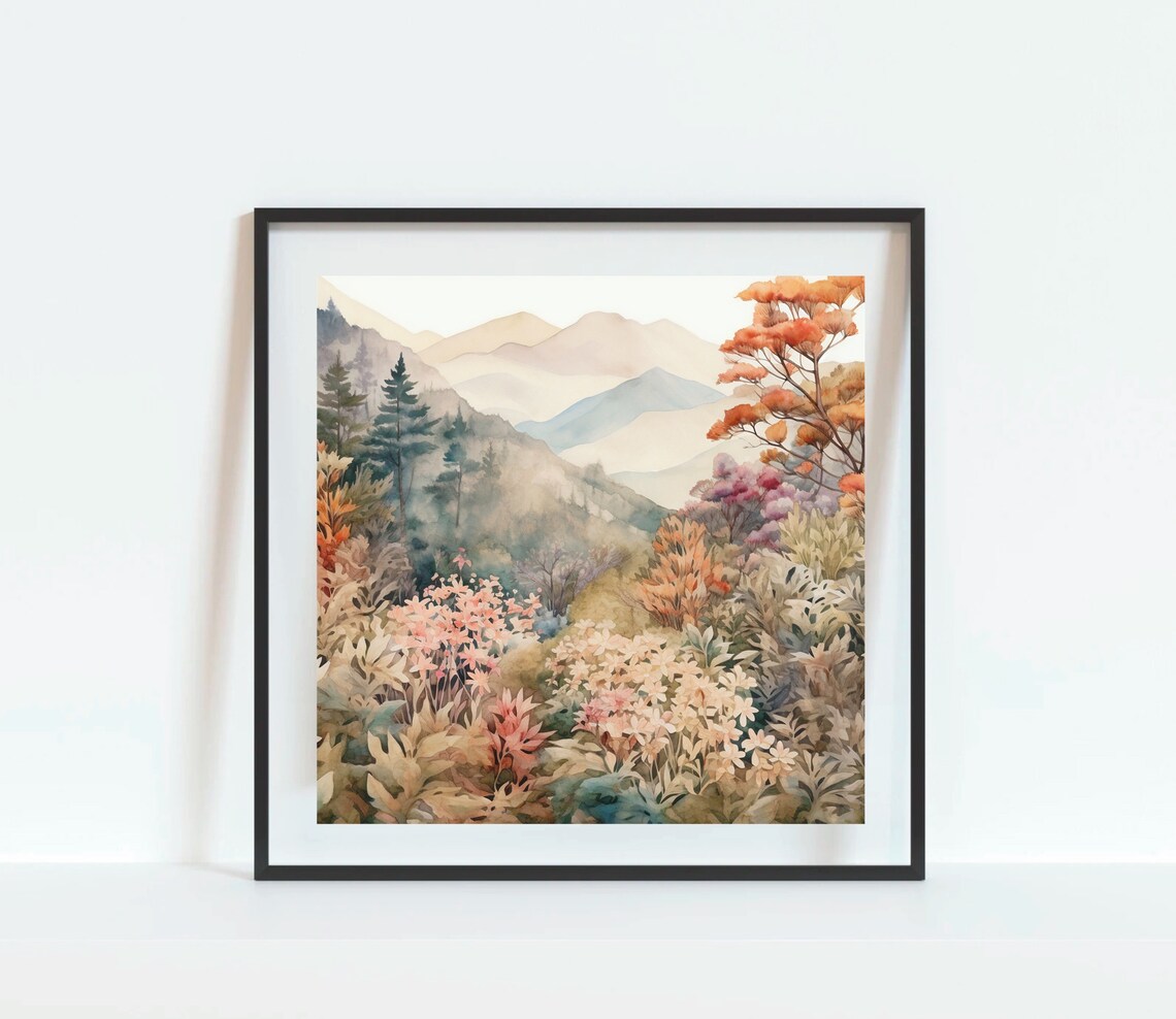 Watercolor Forest Landscape Art Print, Autumn Trees - Image 2