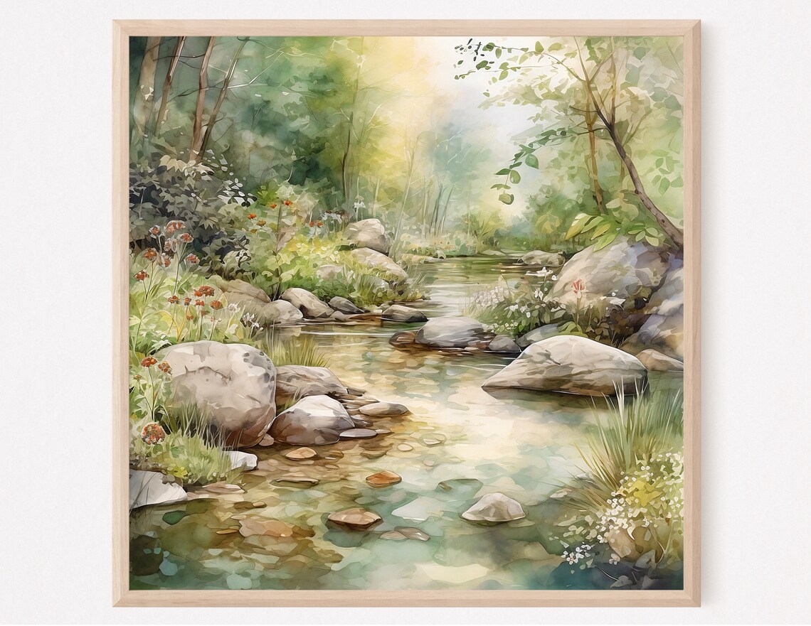 Forest River Watercolor Landscape Art Print
