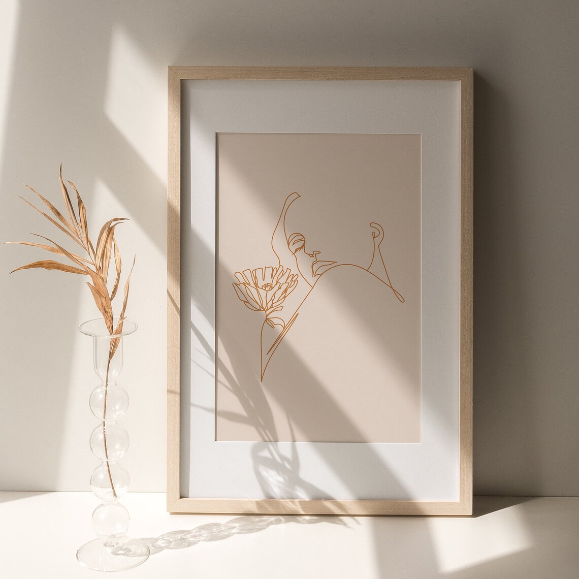 Fine Line Poppy Flower Drawing Minimalist Beige Floral Art Poster - Image 2