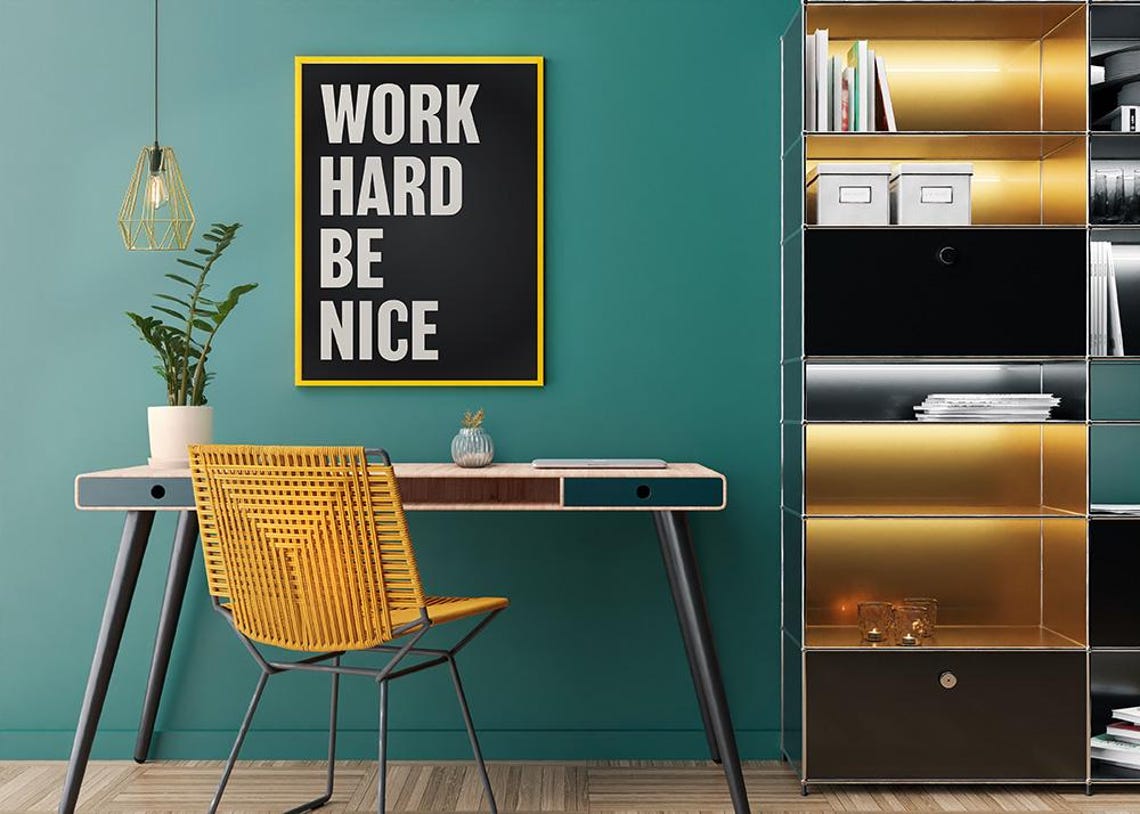 Work Hard Be Nice Black And White Bold Typography Motivational Poster - Image 3