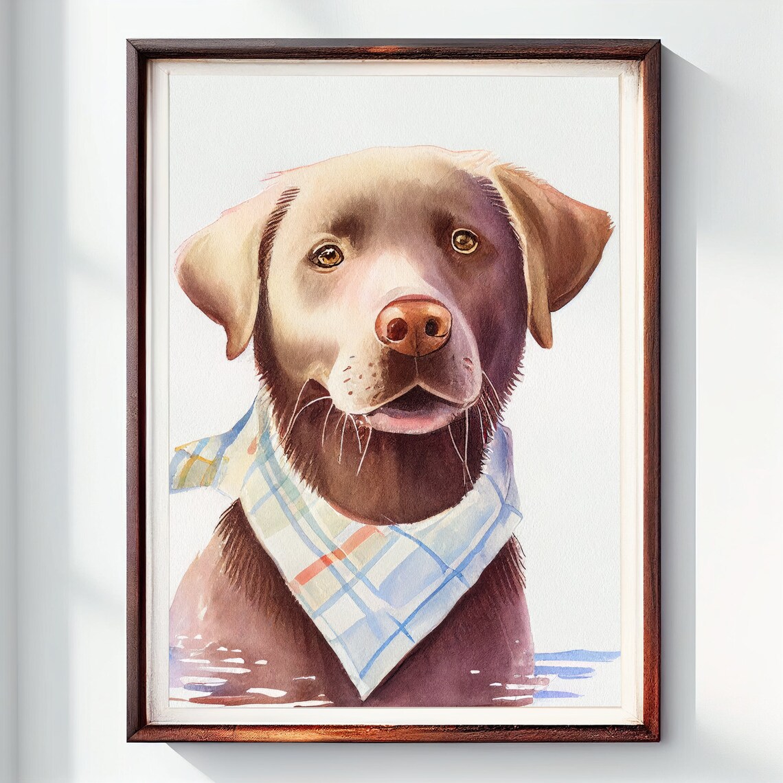 Yellow Labrador Puppy With Plaid Bandana Watercolor Dog Art Poster - Image 2