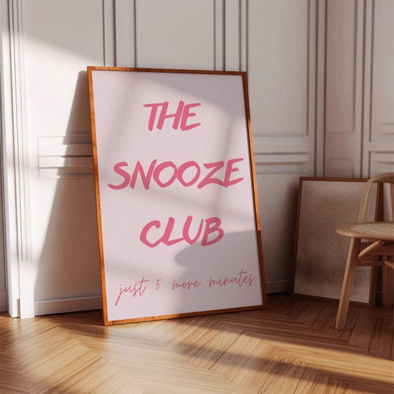 The Snooze Club Pink Poster Girly Bedroom Wall Art Digital Download