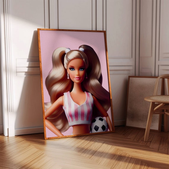 Glamorous Retro Fashion Doll Soccer Player Pink Preppy Pop Poster