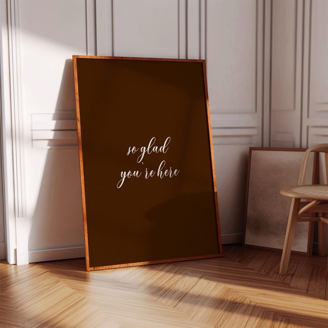 So Glad You Are Here Chocolate Brown Minimalist Script Quote Poster
