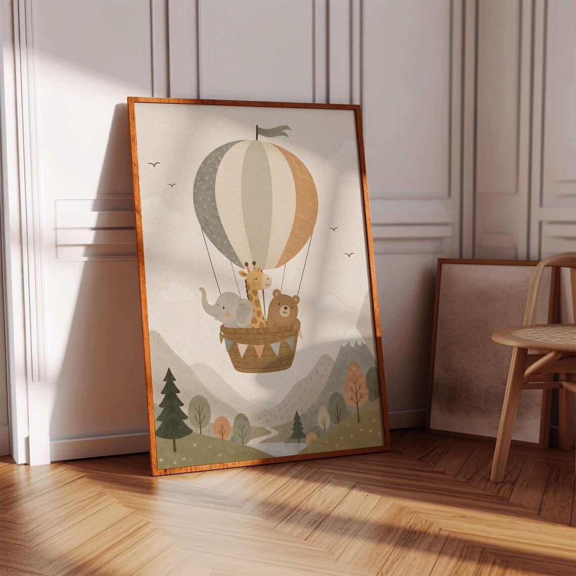 Safari Animals Hot Air Balloon Nursery Art Print