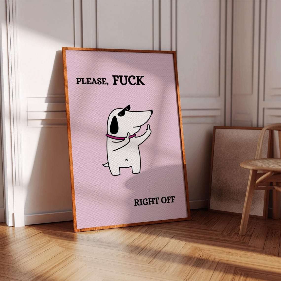 Sassy Cartoon Dog Middle Fingers Pink Funny Rude Attitude Poster