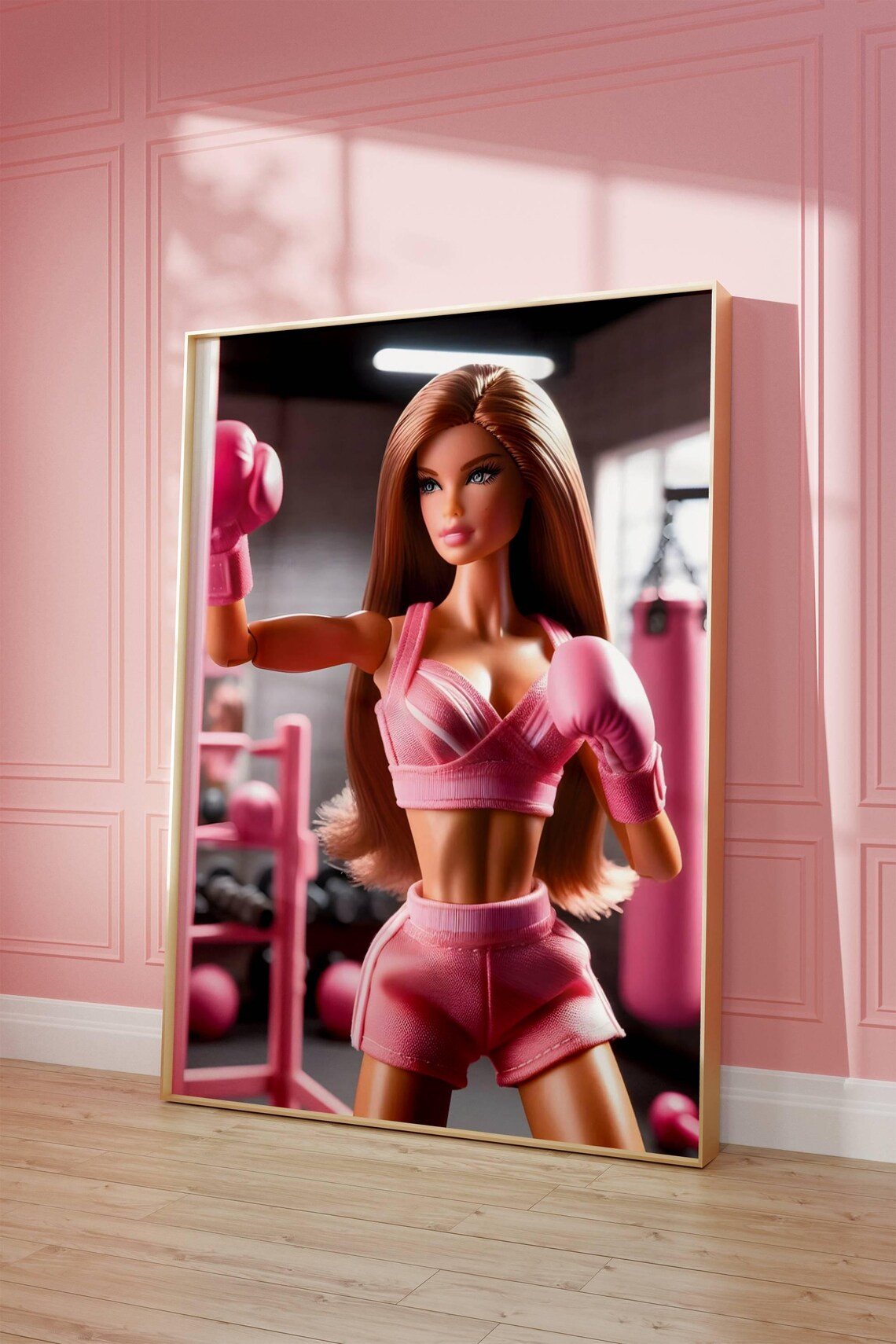 Pink Boxing Fashion Doll Girl Boxer Gym Workout Motivation Poster