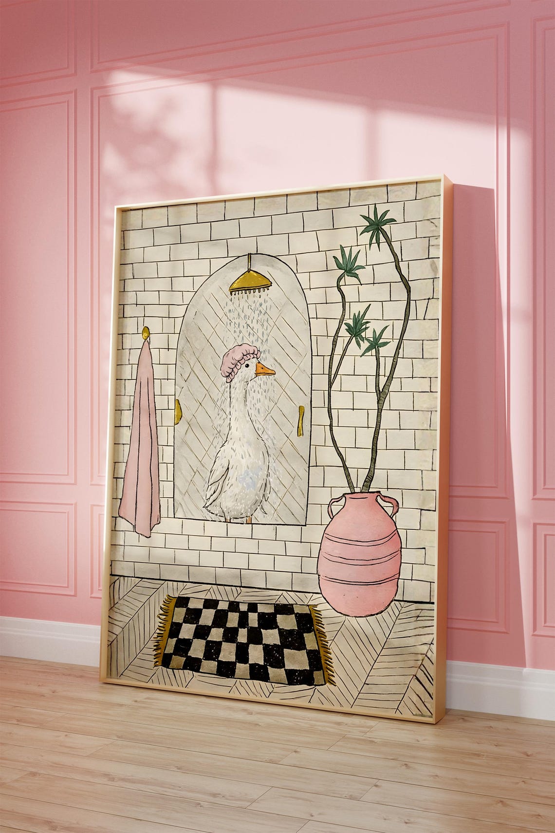 Goose In The Shower Funny Bathroom Wall Art Duck Print Instant Download