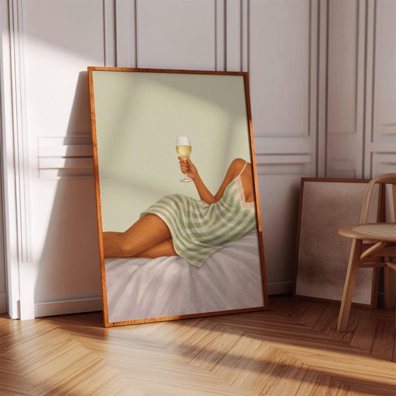 Green Cocktail Print Woman Bedroom Wall Art Feminine Illustration Martini Poster Decor