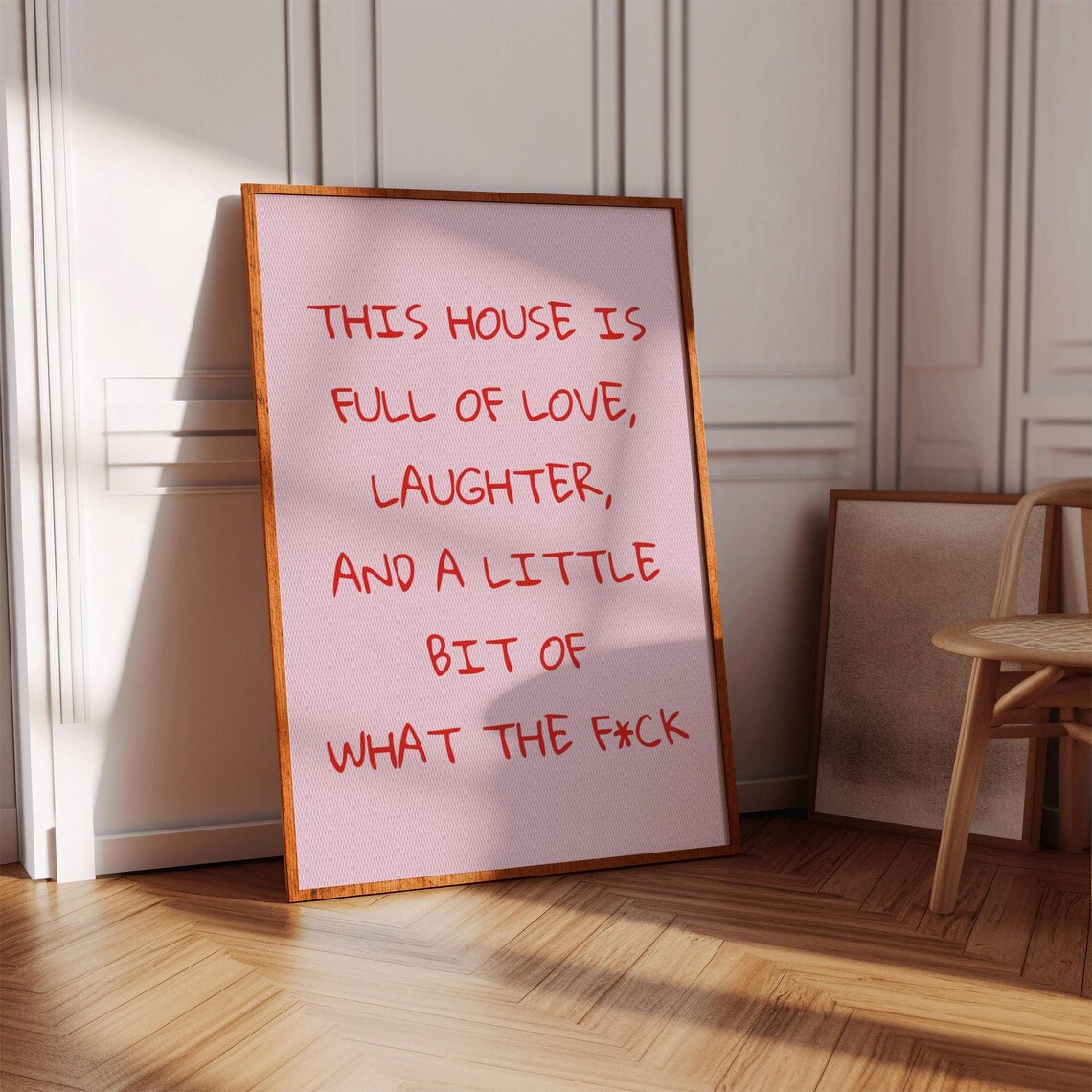 Funny Family Quote Poster Pink House Love Laughter Home Wall Decor
