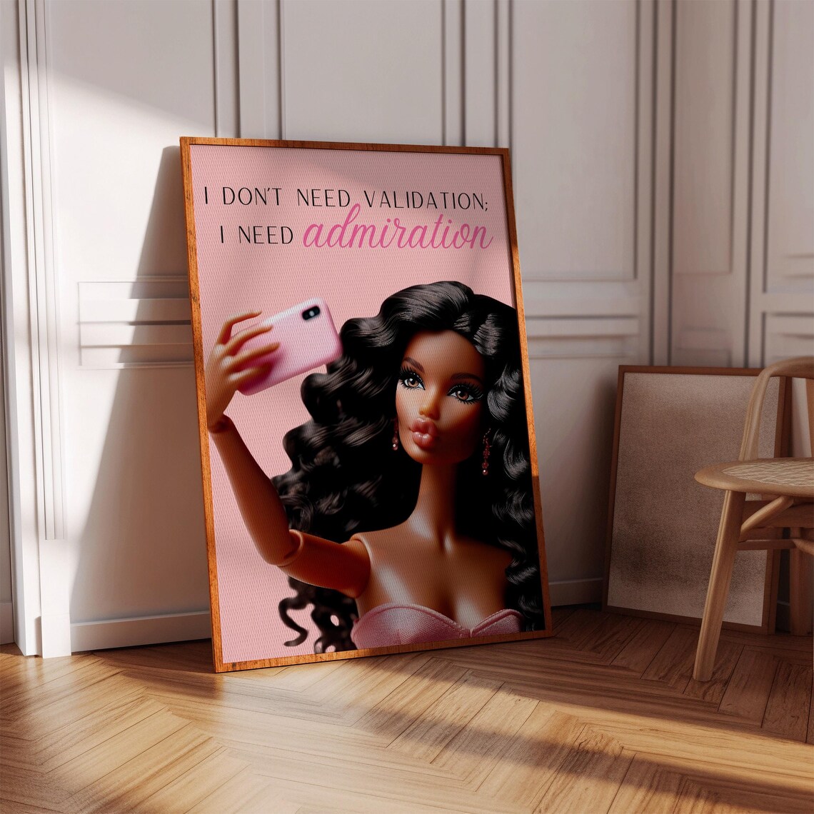Girly Selfie Poster, Retro Doll Art Print