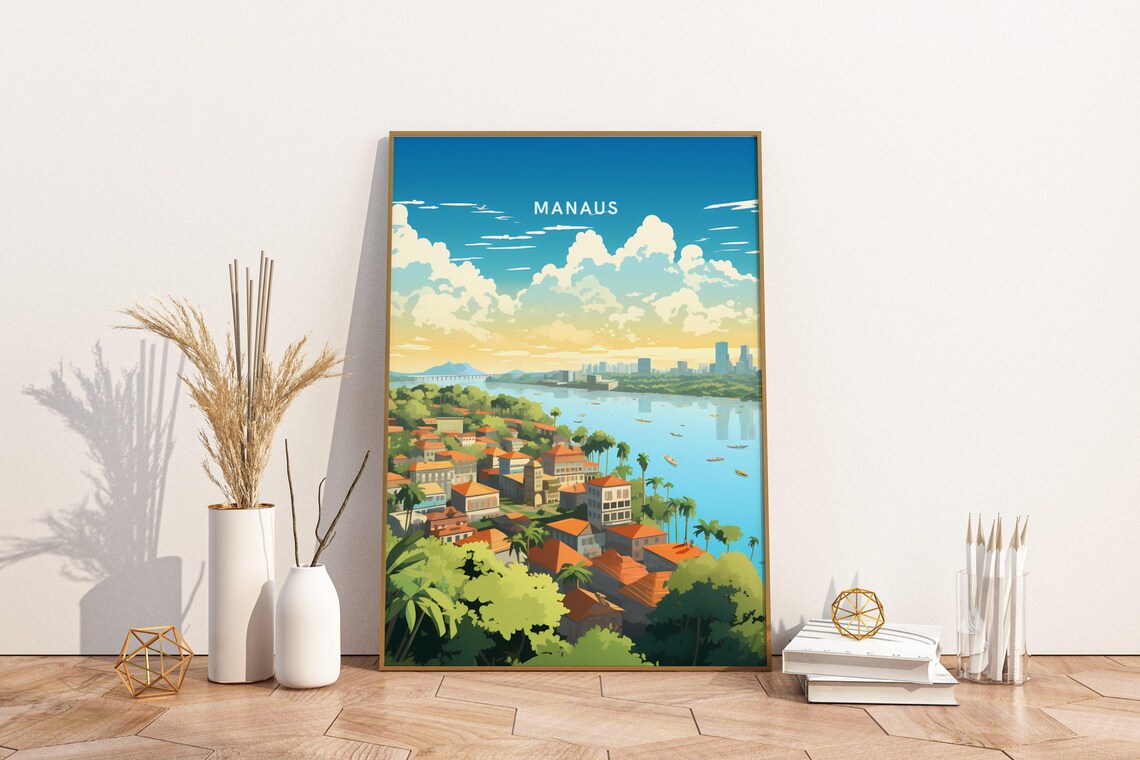 Manaus Brazil Travel Print Poster Wall Art Vintage Decor