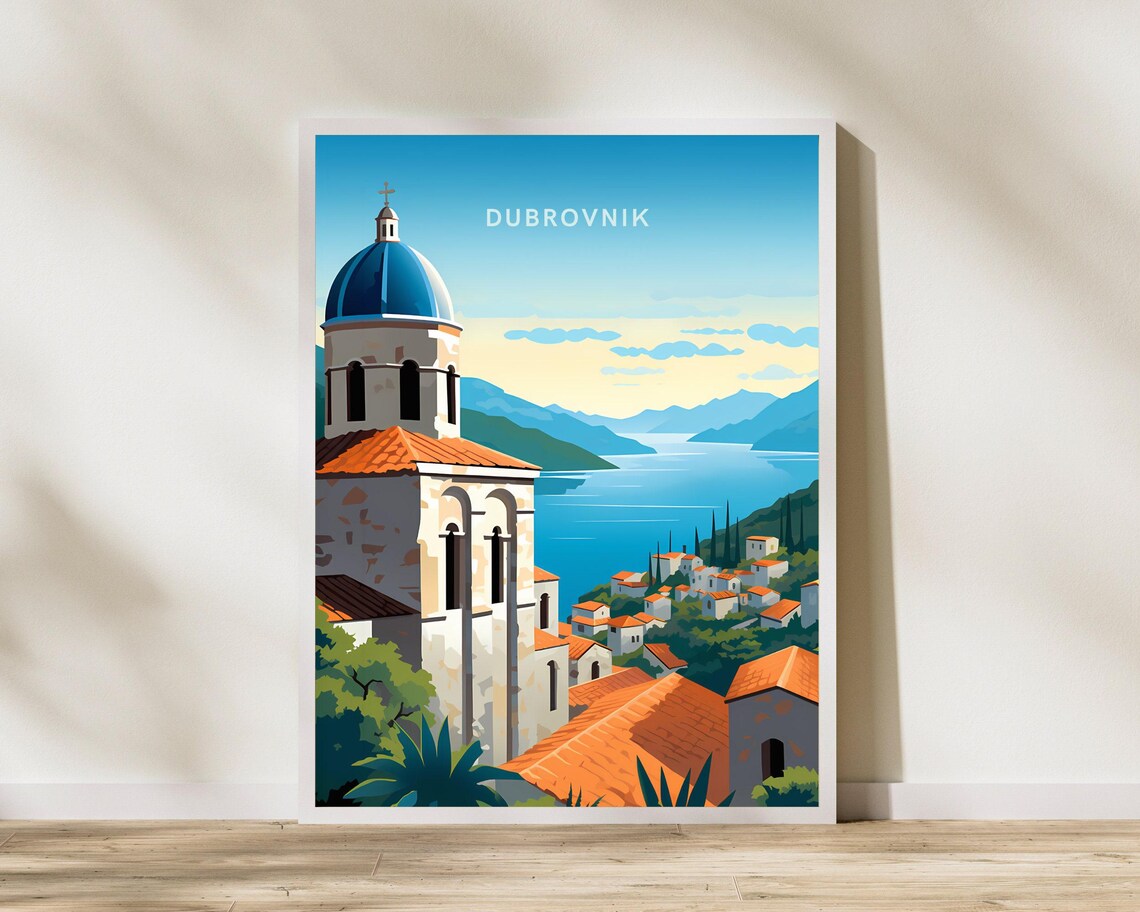 Dubrovnik Old Town Blue Dome Church Coast Travel Poster Croatia